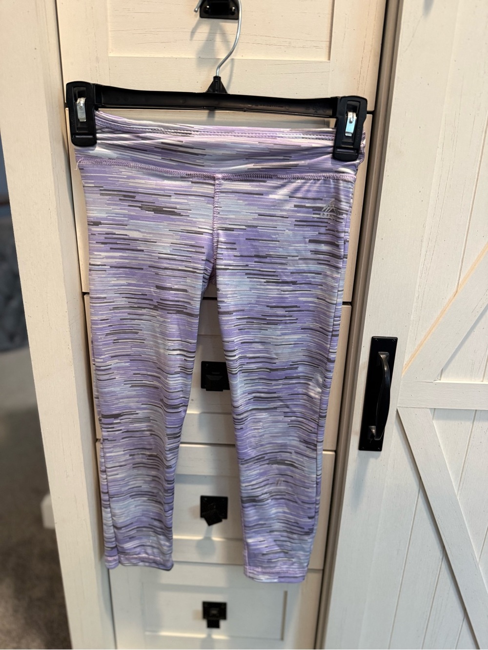RBX Lavender and Gray Striped Capri Leggings